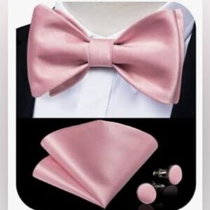Gusleson fashion Solid Silk Pre Tied Bow Tie Hanky Cufflinks Set